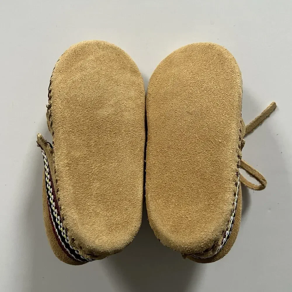 Minnetonka Moccasins Tan Suede Leather Lace Boots Braid Bootie 1101 Infant 3